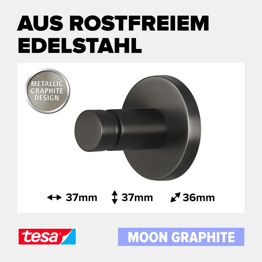 tesa® MOON Handtuchhaken, Graphite