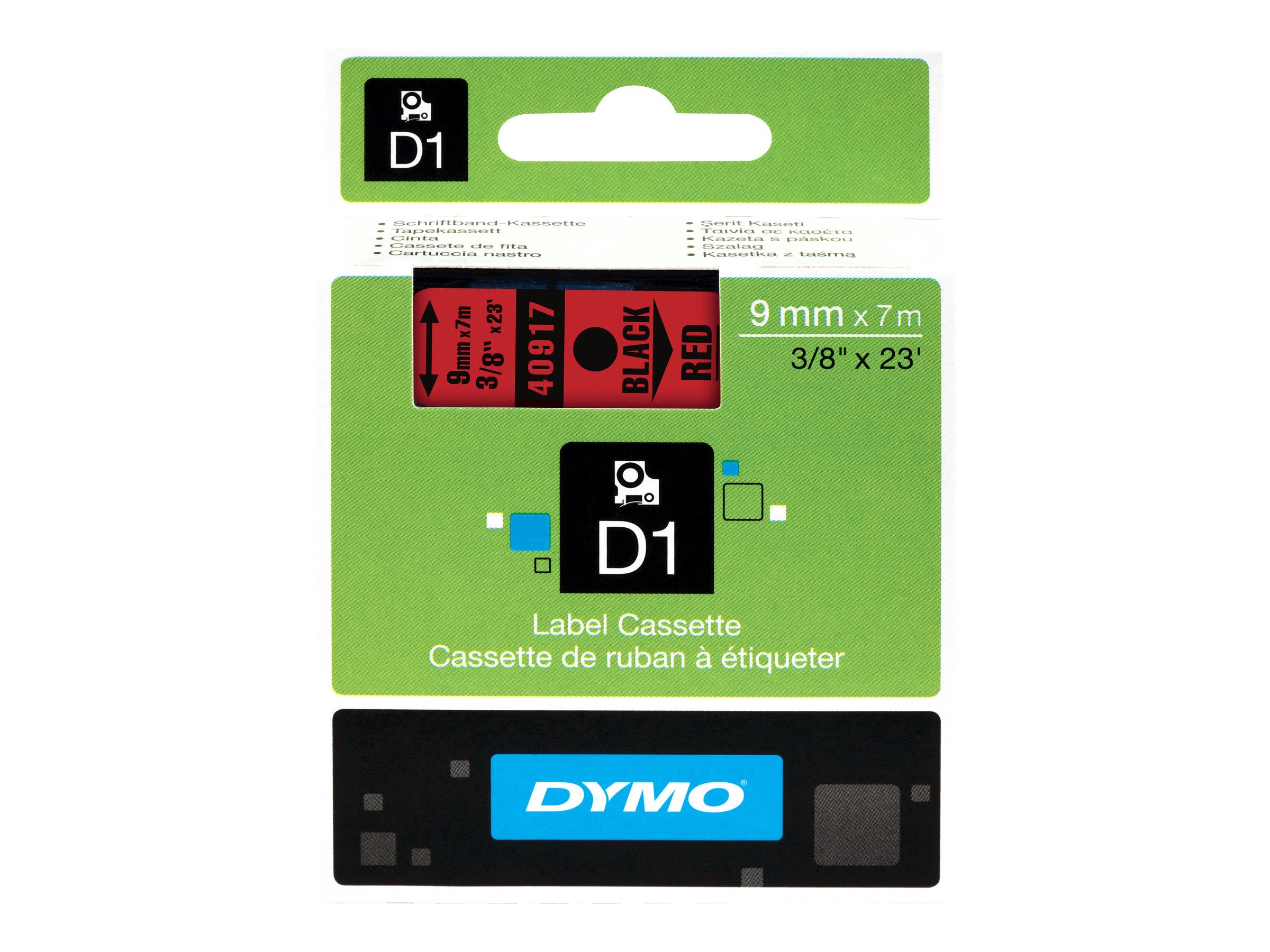 Dymo D1 - Glänzend - schwarz auf rot - Rolle (0,9 cm x 7 m)