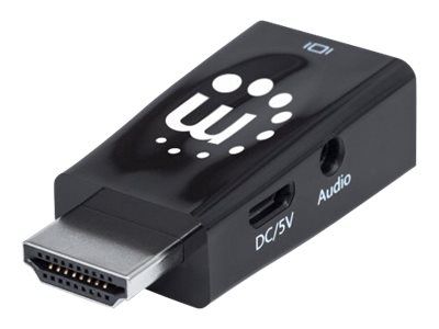 Manhattan HDMI auf VGA-Mikrokonverter, HDMI-Stecker auf VGA-Buchse mit Audio, optionaler USB Micro B-Stromport, schwarz - Videoadapter - HDMI männlich zu HD-15 (VGA)