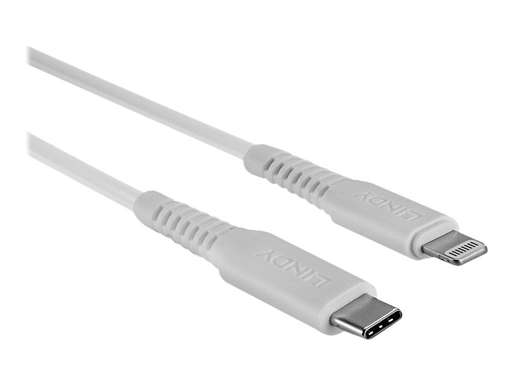 Lindy Lightning-Kabel - USB-C männlich zu Lightning männlich - 2 m - abgeschirmt - weiß - rund, unterstützt Stromversorgung - für Apple iPad/iPhone/iPod (Lightning)