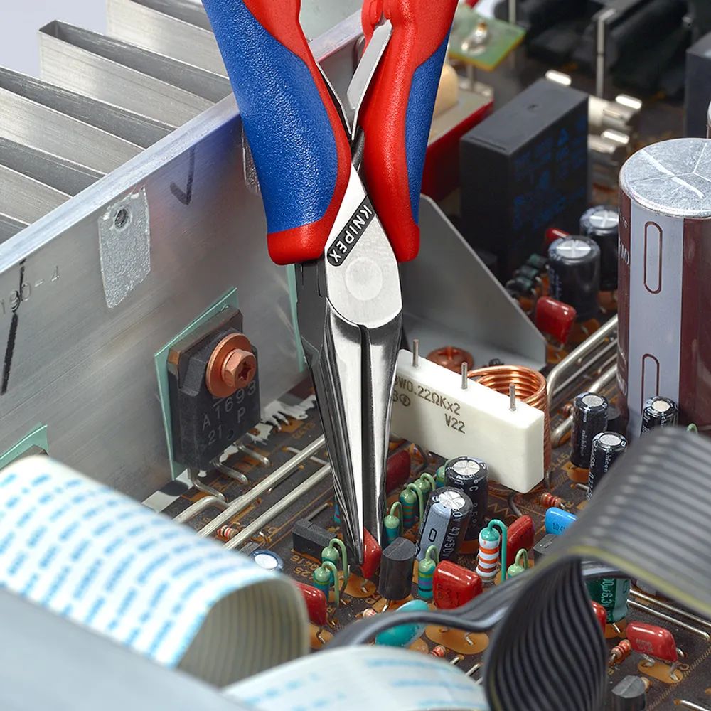 KNIPEX Elektronik-Greifzange mit durchgestecktem Gelenk mit Mehrkomponenten-Hüllen 145 mm