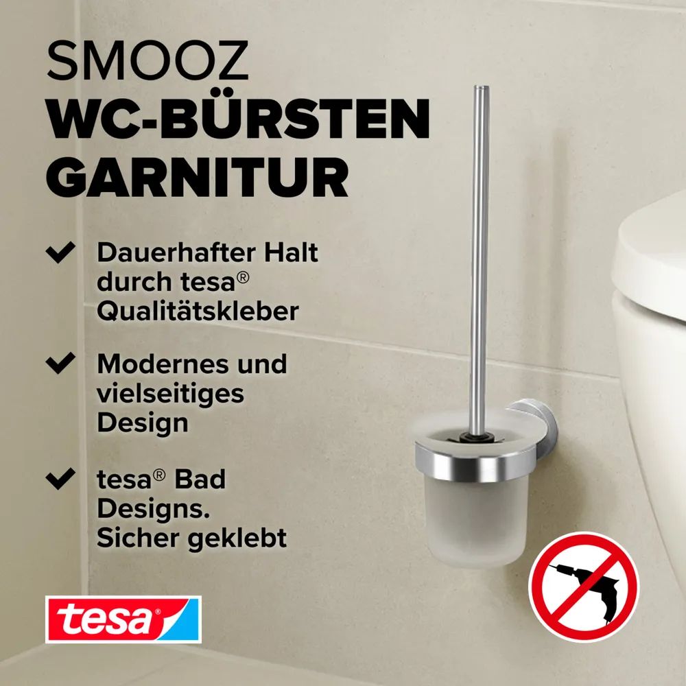tesa® SMOOZ WC-Garnitur, satiniertes Glas, ohne Bohren