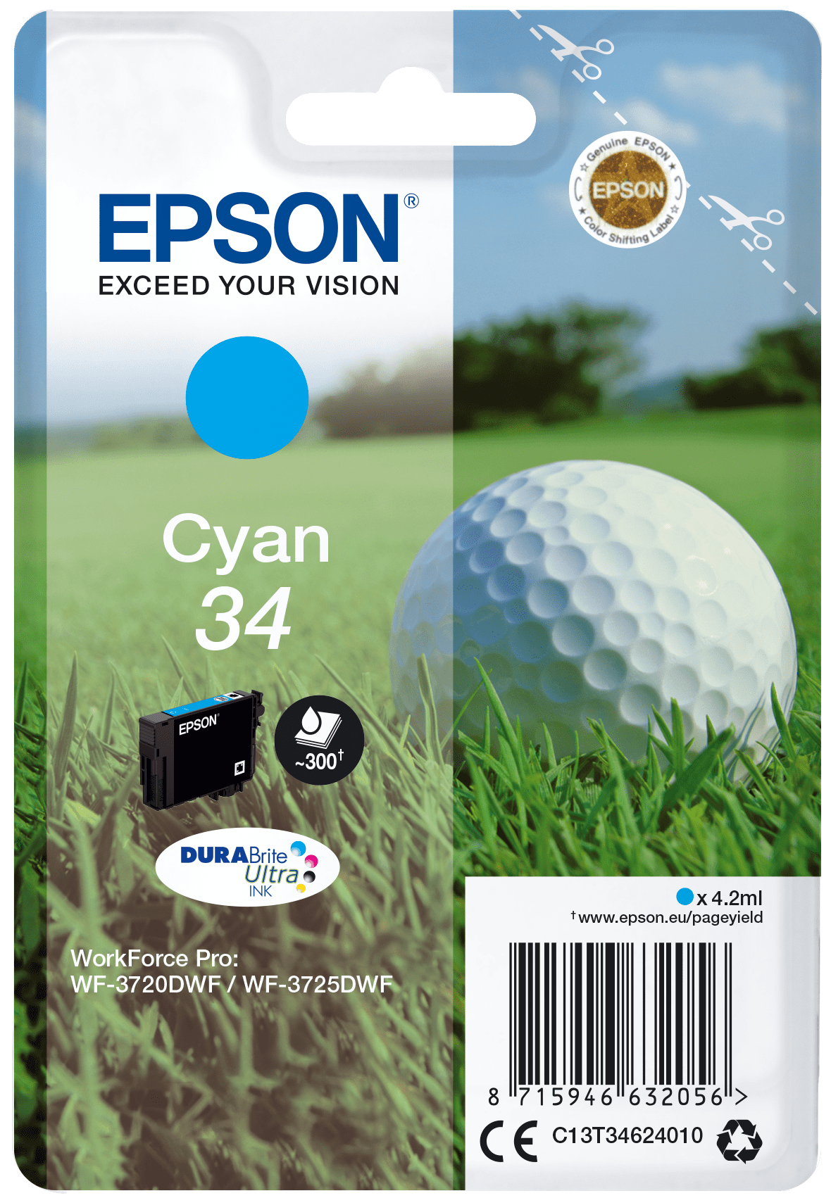 Epson 34 Tinte Golfball Singe, Standard, cyan