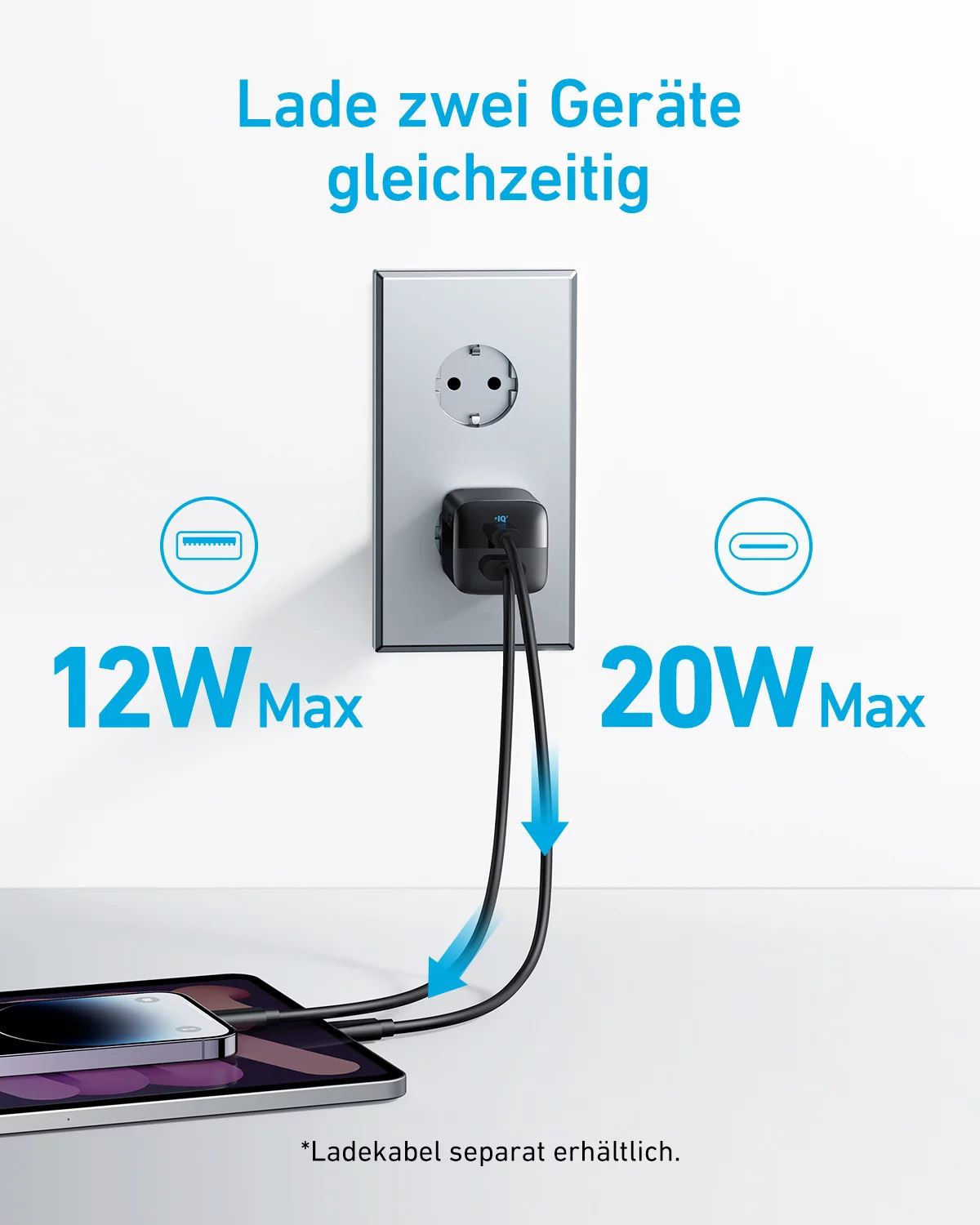 Anker Innovations Anker 323 - Netzteil - 33 Watt - PD - 2 Ausgabeanschlussstellen (24 pin USB-C, USB