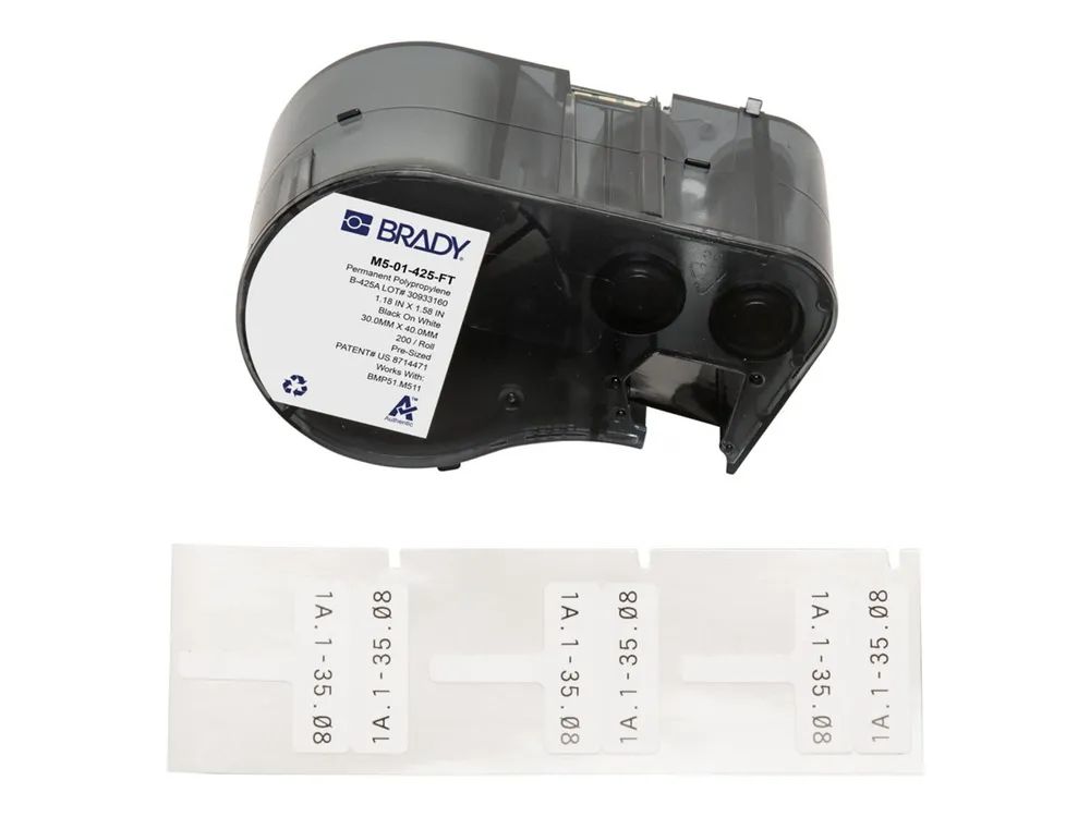 Brady Corporation Brady WorkHorse Series - Polypropylen (PP) - matt - permanenter Acrylklebstoff - 114 Mikrometer - Schwarz auf Weiß - 30 x 40 mm 1 Kassette(n) (1 Rolle(n)