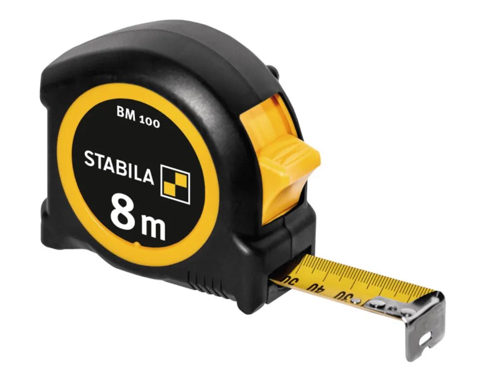 STABILA Taschenbandmaß BM 100, 8 m, 1000er Skala, metrisch