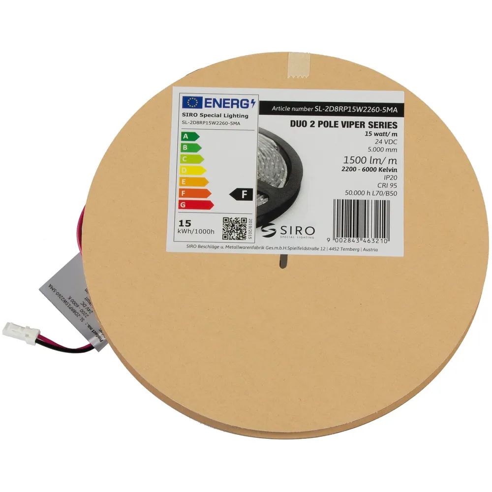 Siro Beschläge- und Metallwaren-** fabrik Gesellschaft m.b.H. SIRO LED-Band SL-VIPER DUO2POL 15W/m 2200K-6000K, 24 V/DC, Rolle 5 m