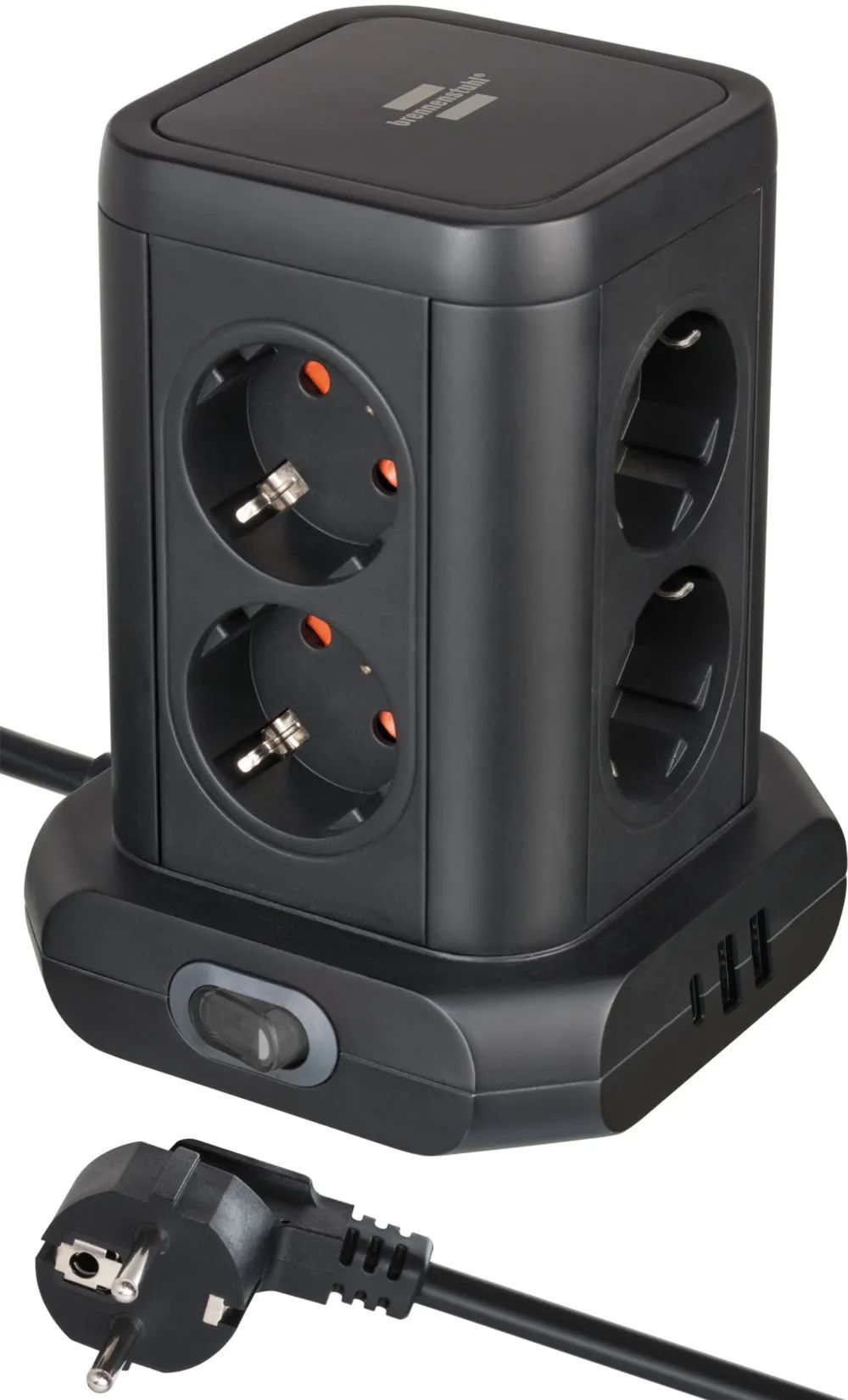 Brennenstuhl Steckdosenturm 8fach+2xUSB A,1x C, schwarz