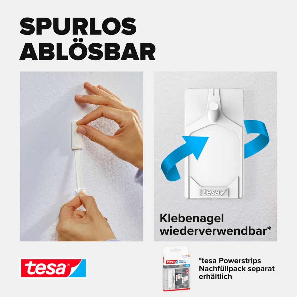 tesa® Powerstrips® Large – starke Klebestreifen – rückstandsfrei ablösbar – weiß – 6 Stück