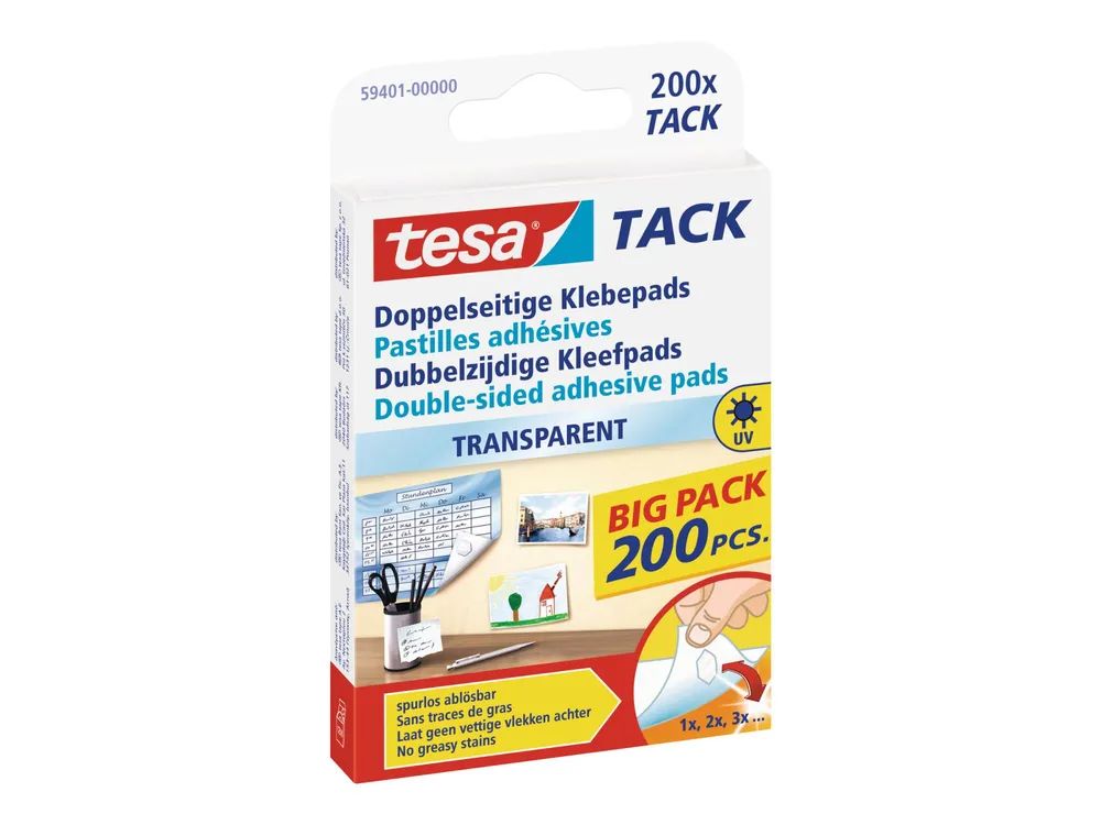 tesa® Tack Klebepads – 200 Stück – wiederverwendbar und ablösbar