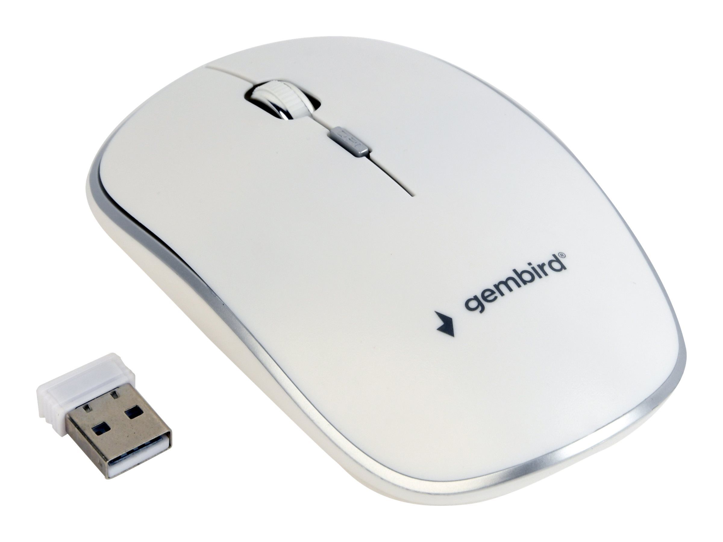 Gembird MUSW-4B-01-W - Maus - optisch - 4 Tasten - kabellos - 2.4 GHz - kabelloser Empfänger (USB)