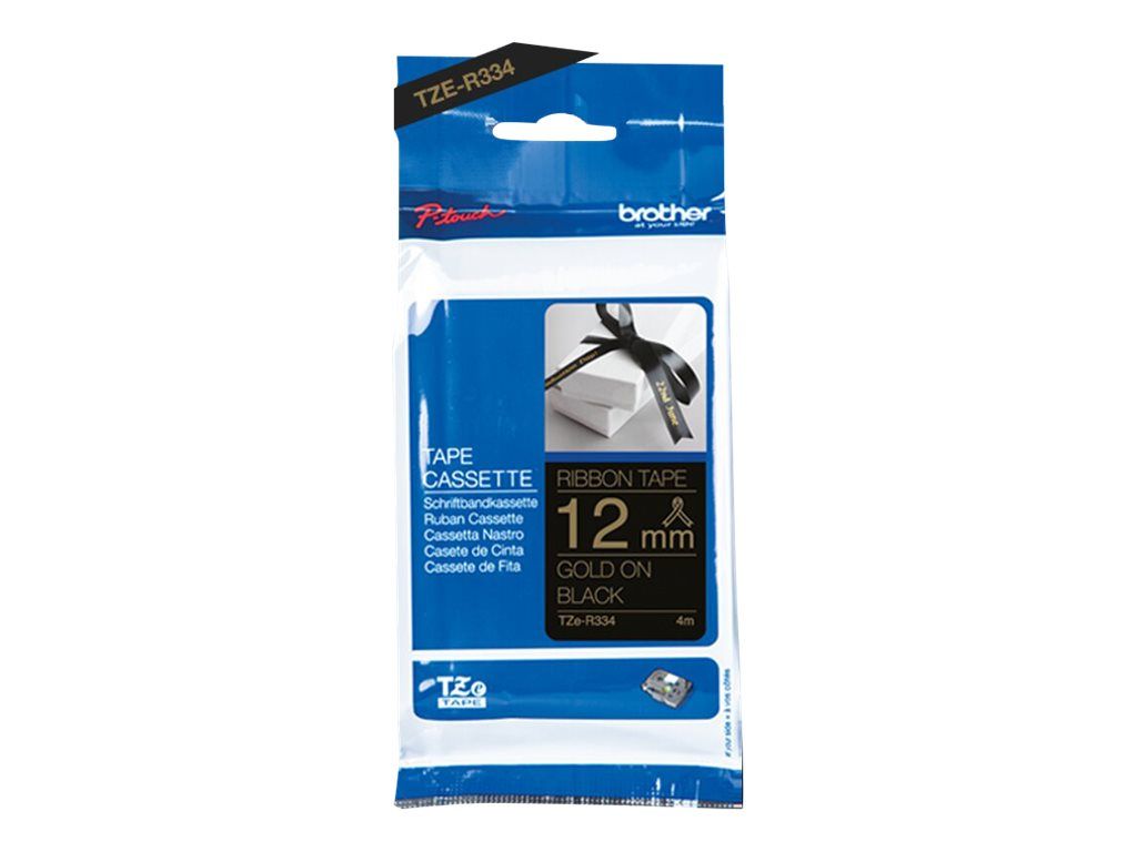 Brother TZe-R334 - Seidig - gold auf schwarz - Rolle (1,2 cm x 4 m)