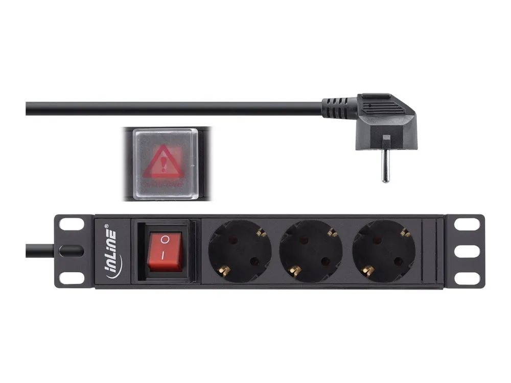 InLine 10" Steckdosenleiste - 3-fach Schutzkontakt - mit Schalter - 2m - schwarz