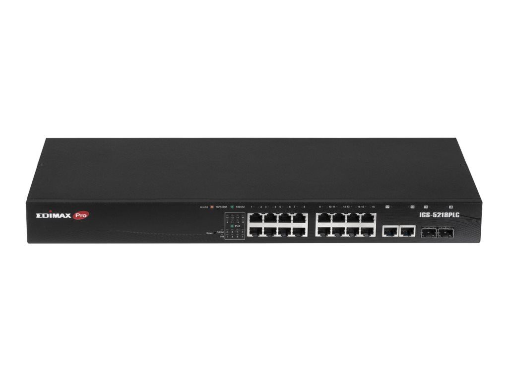 Edimax Pro IGS-5218PLC - Switch - Industrie, Überwachung, VLAN, PoE+, Web, Smart - Smart - 16 x 10/100/1000 (PoE+)