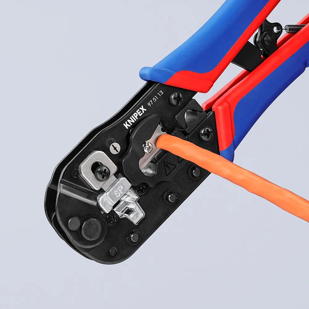 KNIPEX Crimpzange für RJ45-Westernstecker mit Mehrkomponenten-Hüllen brüniert 190 mm