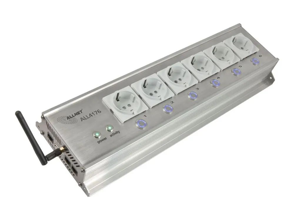ALLNET Steckdosenleiste - AC 200-250 V - Wi-Fi, Ethernet 10/100 - Eingabe, Eingang 3-polig - Ausgangsanschlüsse: 6 (2-polig)