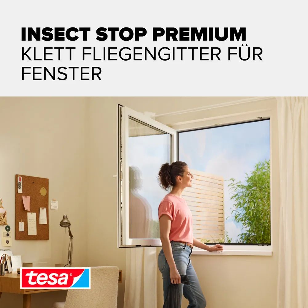 tesa® Insect Stop Comfort 2er-Pack 1,30 × 1,50 m – anthrazit – Insektenschutz ohne Bohren