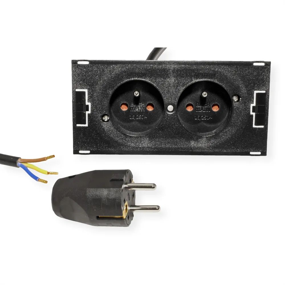 BACHMANN DUE 2xUTE Strom 2,0m AEH, Anschlusskabel, schwarz, 2 m