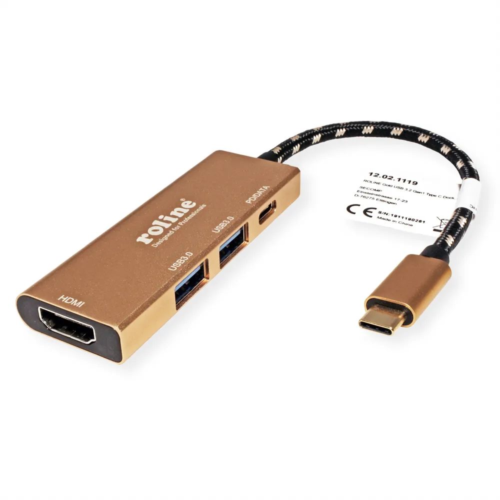 ROLINE GOLD USB Typ C Dockingstation, HDMI 4K, 2x USB 3.2 Gen 1, 1x PD