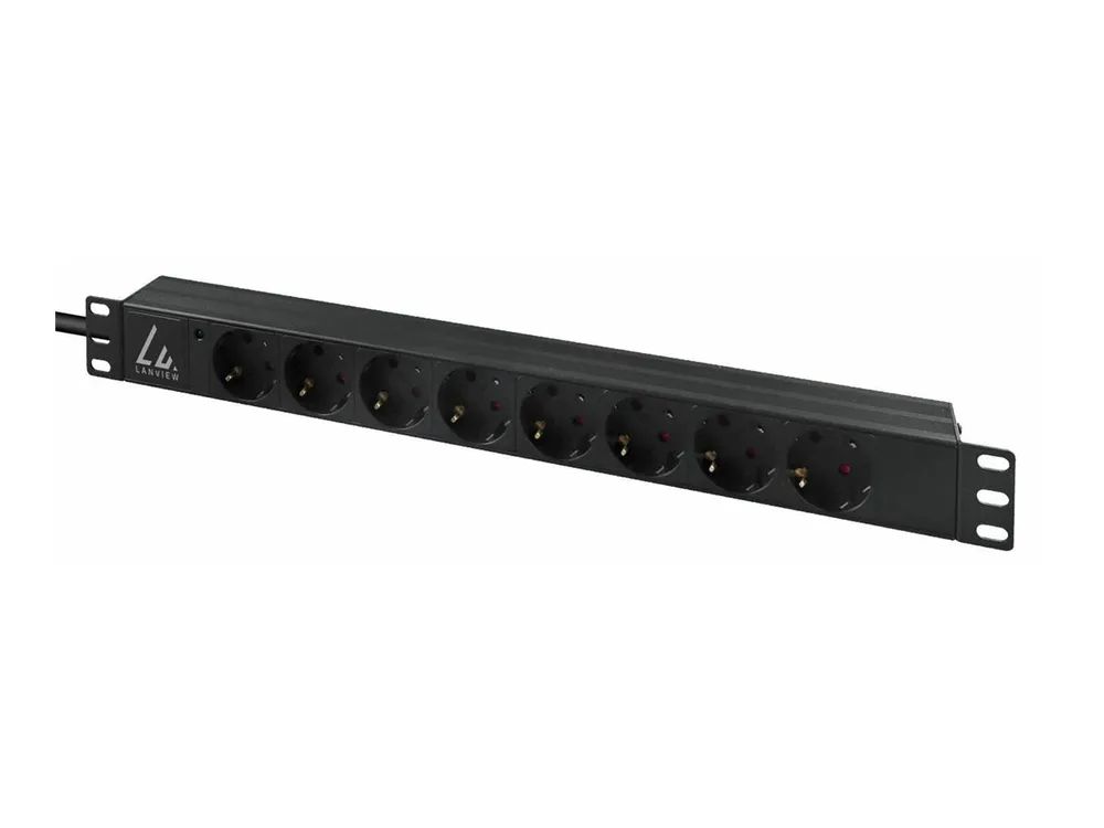 Lanview Steckdosenleiste (Rack - einbaufähig) - 16A - 4000 Watt - Eingabe, Eingang IEC 60309 2P+E - Ausgangsanschlüsse: 8 (Typ F)