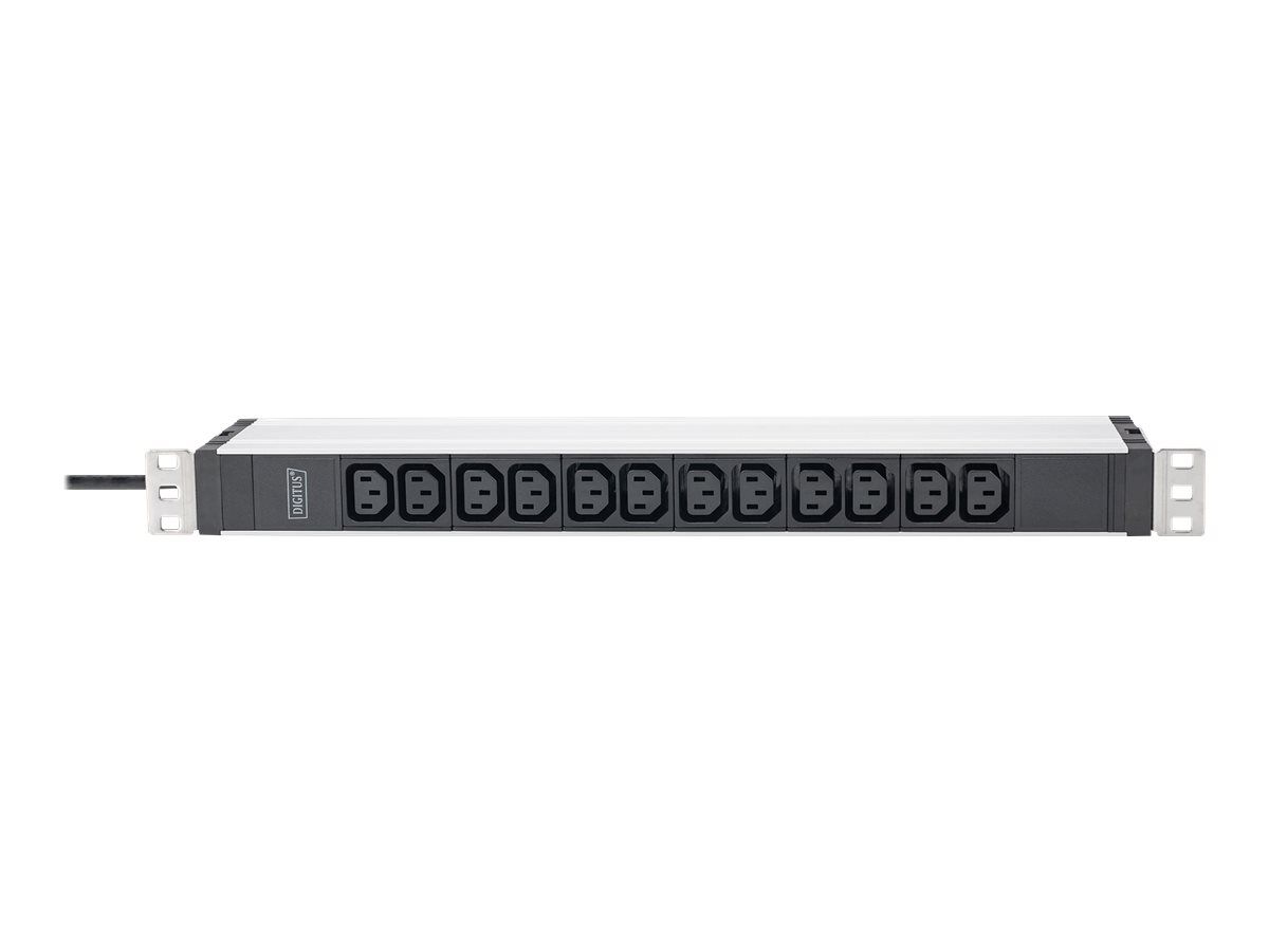 DIGITUS Steckdosenleiste mit Aluminiumprofil, 12-fach, 2 m Zuleitung Schutzkontaktstecker