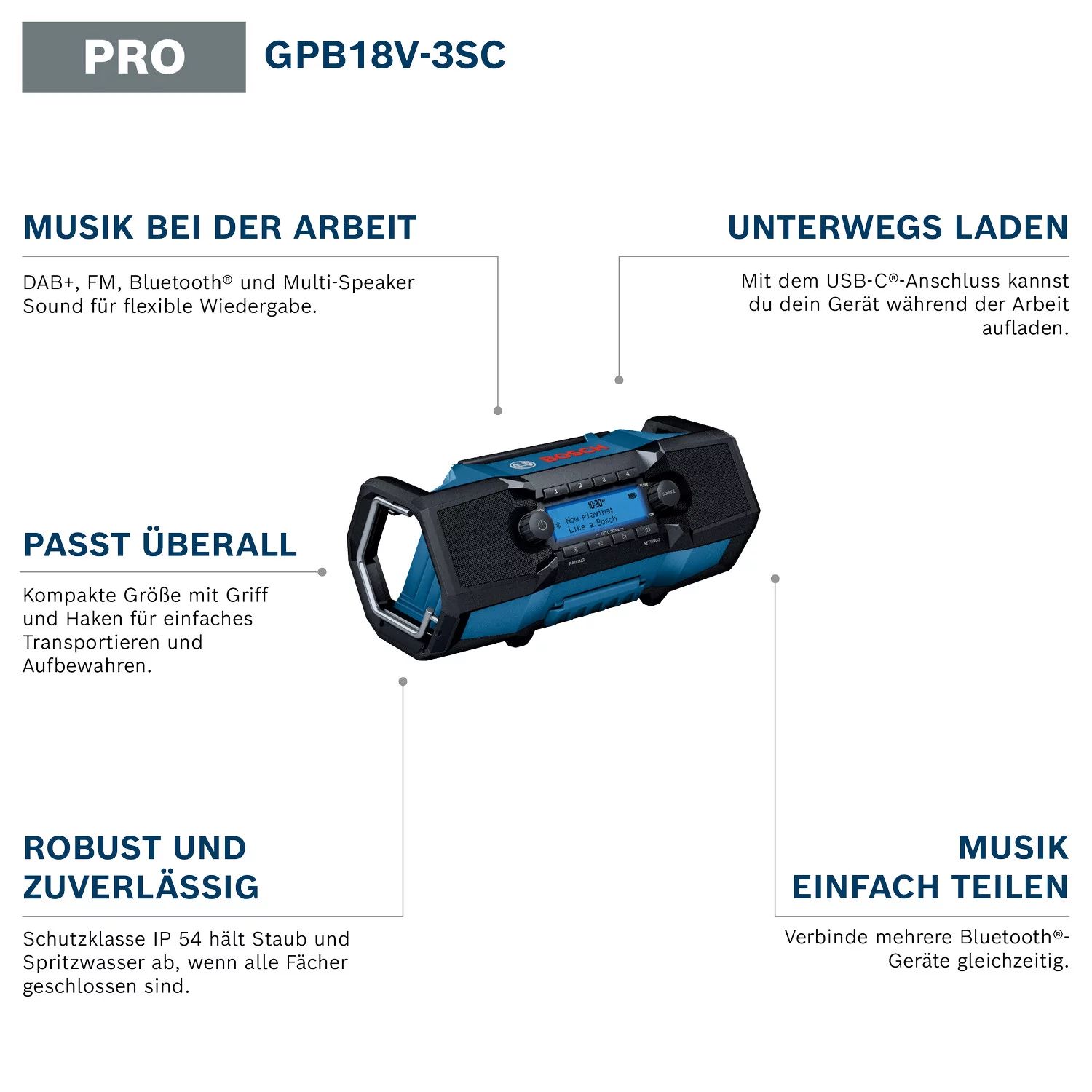Bosch GPB18V-3SC (Akku)-Baustellen‑Radio solo