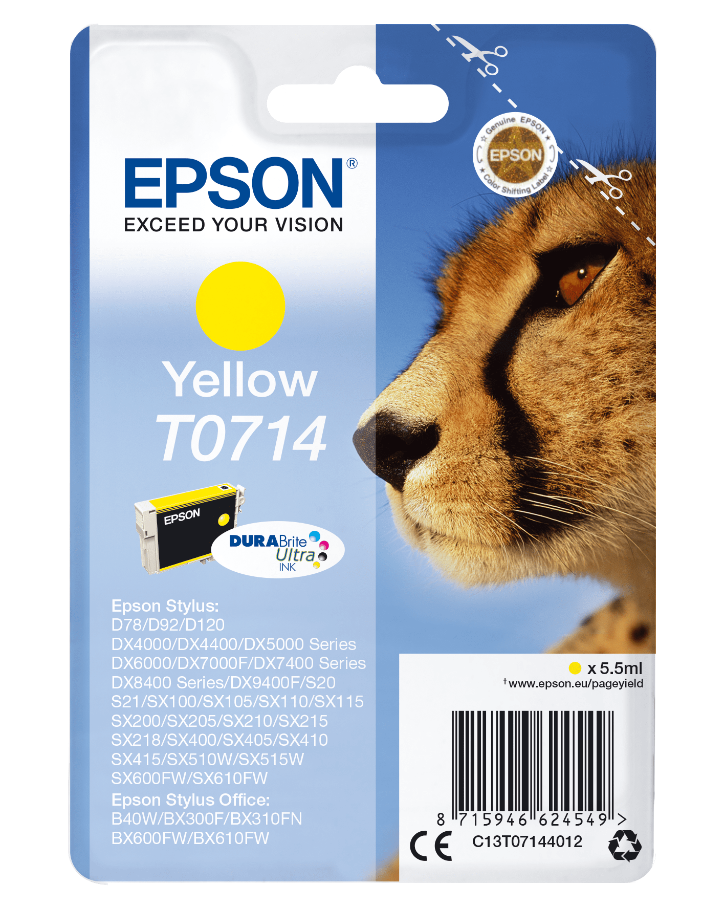 Epson T0714 Tinte Gepard Single, Standard, gelb