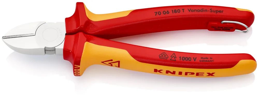 KNIPEX 70 06 180 T Seitenschneider isoliert mit 2K-Hüllen 180 mm