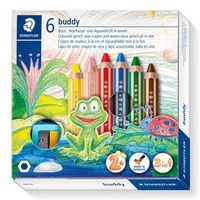 STAEDTLER buddy 3 in 1 - Wasserfarbstift - Wachs - für Glas, Pappe - Rot, Blau, Grün, Gelb, Van Dyke Brown, hautfarben (Packung mit 6)