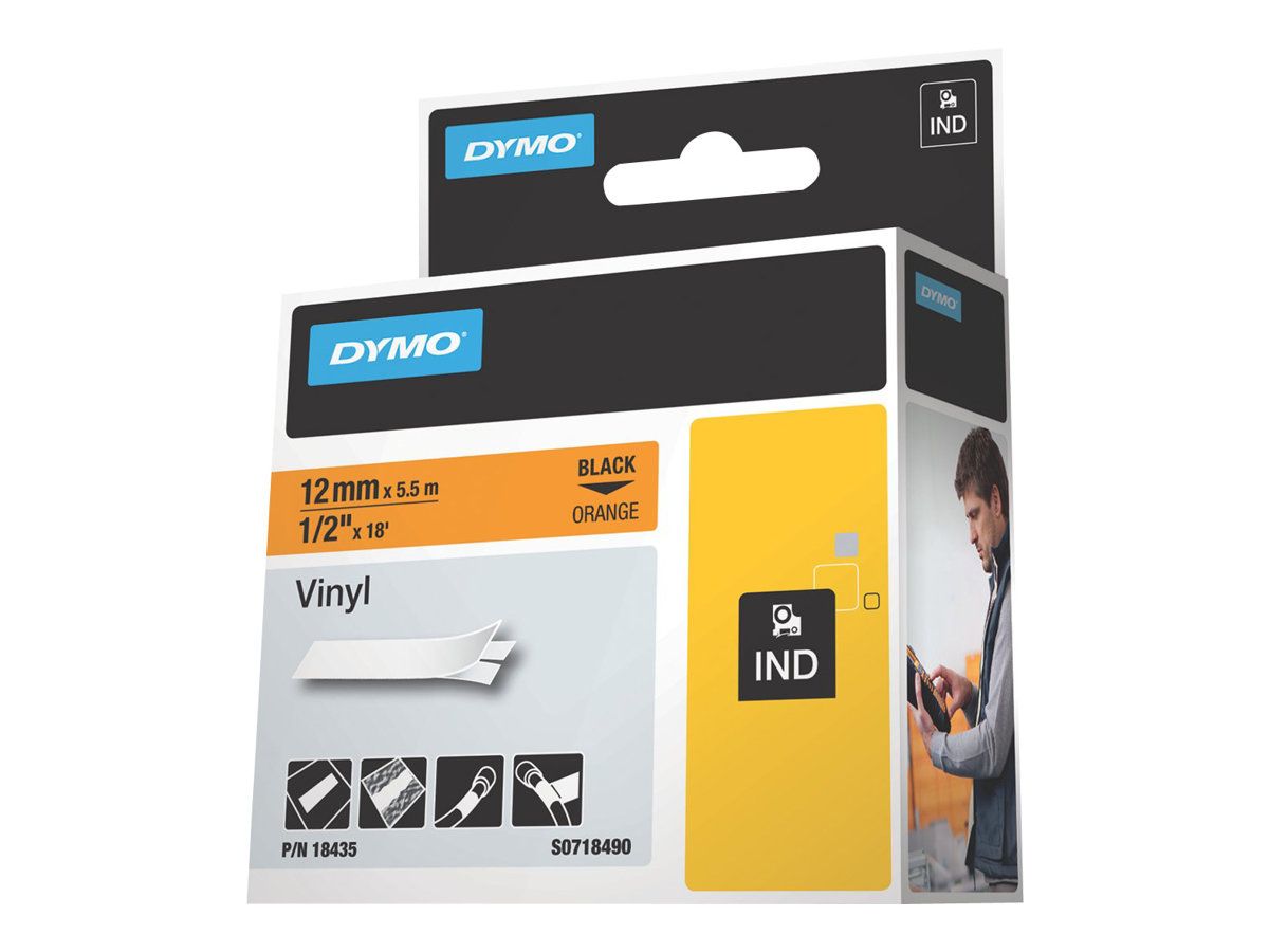 Dymo Selbstklebend - Schwarz auf Orange - Rolle (1,2 cm x 5,5 m)