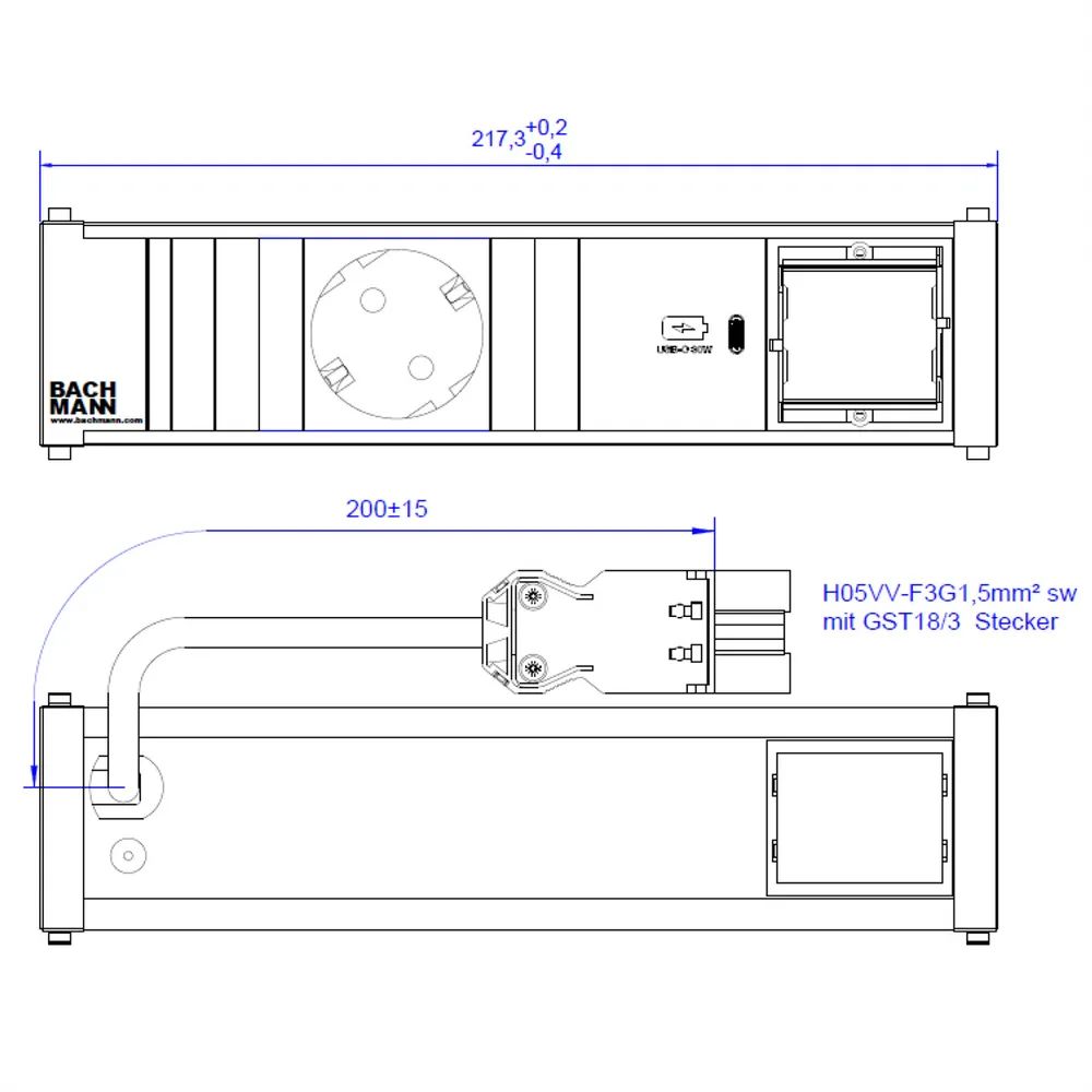 BACHMANN CONI 1xCEE7/3 1xUSB C 30W, Schutzkontakt GST18 Stecker