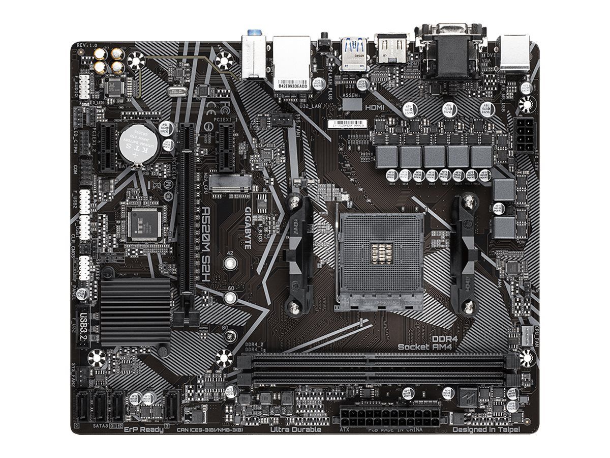 Gigabyte A520M S2H - 1.0 - Motherboard - micro ATX - Socket AM4 - AMD A520 Chipsatz - USB 3.2 Gen 1 - Gigabit LAN - Onboard-Grafik (CPU erforderlich)