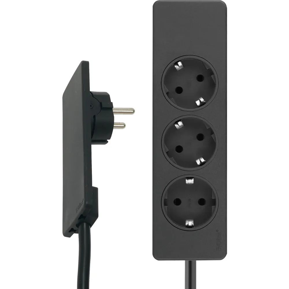 EVOline Plug-Verlängerungsleitung 1,5 m mit 3-fach Verteiler, Kunststoff schwarz