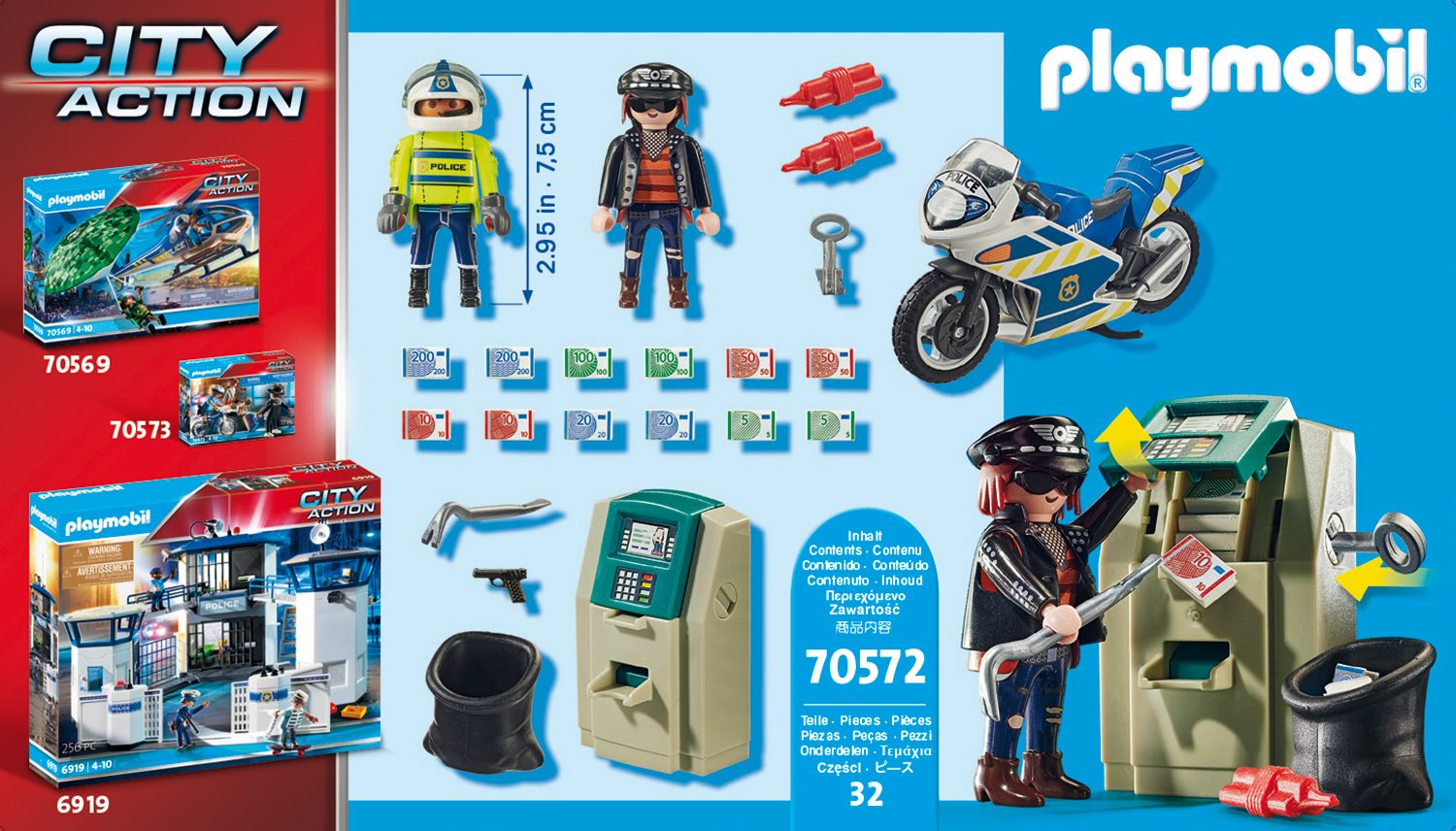 Playmobil Polizei-Motorrad: Verfolgung des Geldrä.
