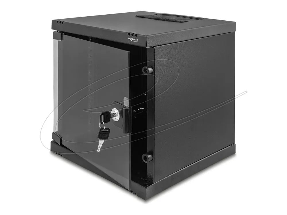 Delock Gehäuse - mit Glastür, 240 mm Tiefe, Tragfähigkeit 30 kg, 330 x 312 x 300 mm - geeignet für Wandmontage, stand montierbar - Schwarz - 6U - 25.4 cm (10")