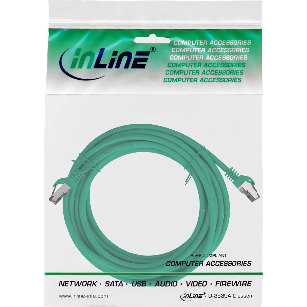 InLine Patchkabel - S/FTP (PiMf) - Cat.8.1 - 2000MHz - halogenfrei - grün - 15m