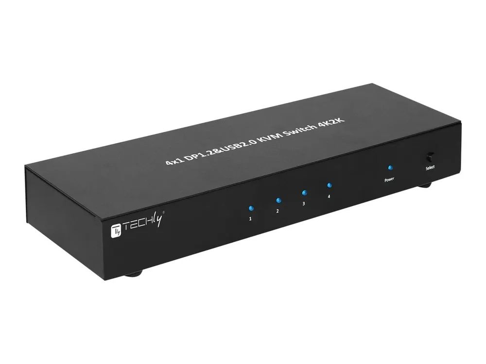 Techly 4 Port DisplayPort 1.2 KVM Switch with Hub and audio
