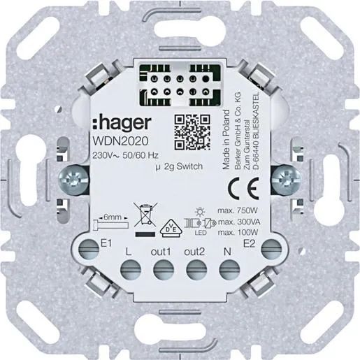 Hager UNIVERSAL SCHALTEINSATZ 2-FACH / HAGERS WDN2020 BERKER WDN2020