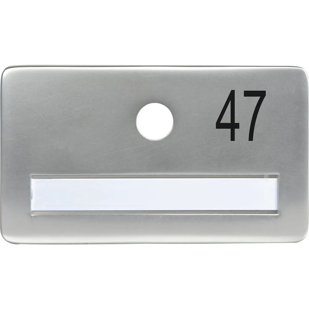SOLIDO Namensschild ohne Spion, Bohrung ø 14, Alu silber eloxiert, Gravur Nr. 47