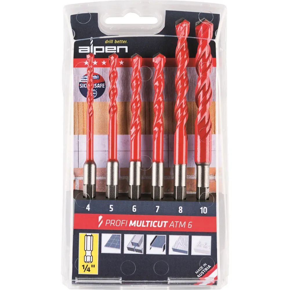 ALPEN HM-Universalbohrer Satz Profi-Multicut 1/4Sechskantschaft 4-10 mm 5-tlg