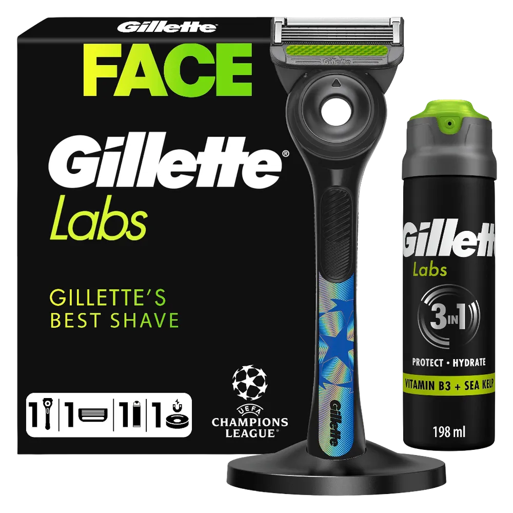 Gillette Labs Geschenkset Rasierapparat mit 1 Klinge + Duschanhänger + Labs Rasiergel 198 ml "UEFA C