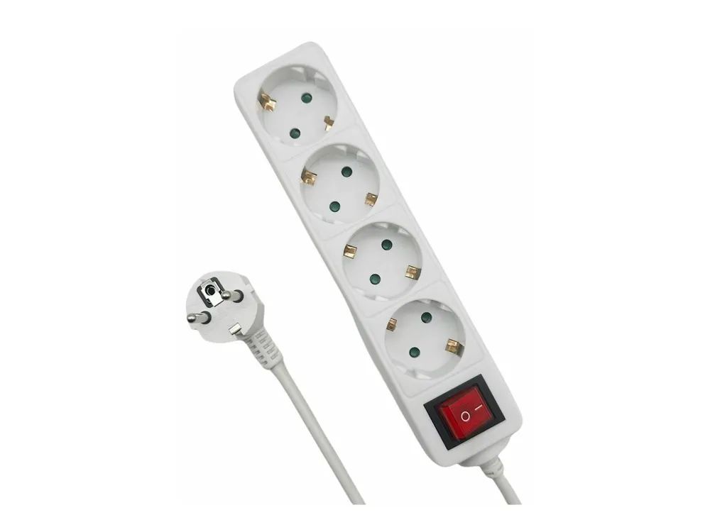 MicroConnect 4-way Schuko Power Strip on/off switch White - Steckdosenleiste 5m 
