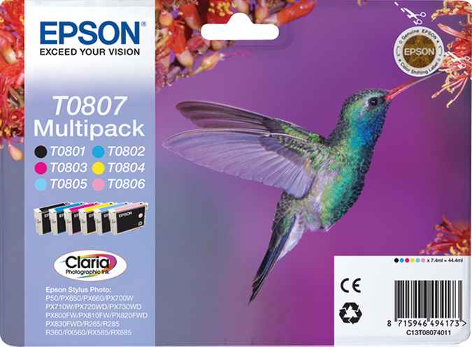 Epson T0807 Tinte Kolibri, Multi, Standard, 6 Far.