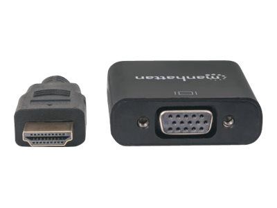 Manhattan HDMI to VGA Converter cable, 1080p, 30cm, Male to Female, Micro-USB Power Input Port for additional power if needed, Black, Three Year Warranty, Polybag - Videoadapter - HDMI männlich zu HD-15 (VGA)