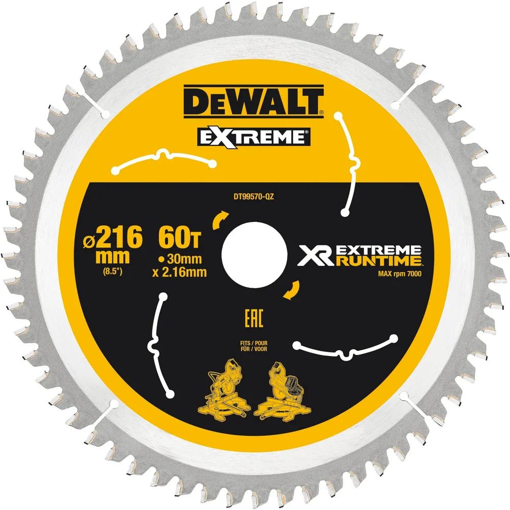 DEWALT Kreissägeblatt XR Extrem Runtime HM ø 216 x 2,16 x 30mm Zähne 60 (WZ/FZ)