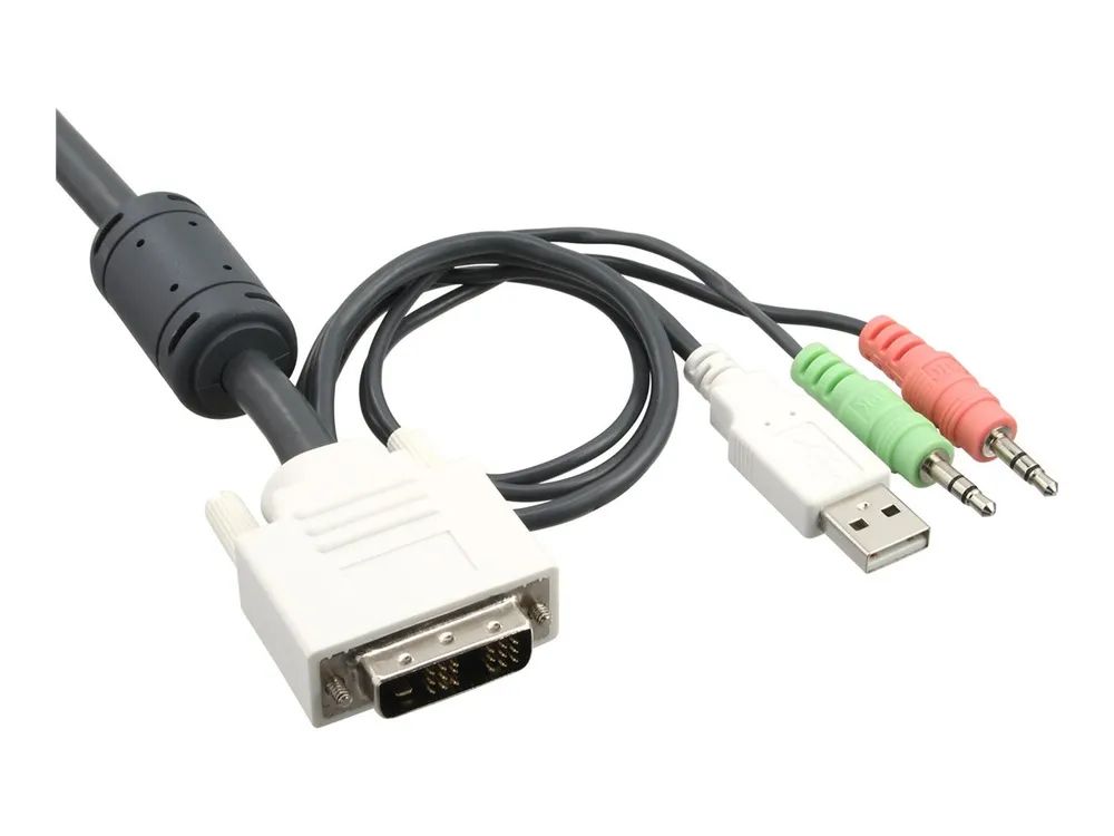 InLine KVM Switch - 4-fach - DVI-D - USB - mit Audio - integr. Kabel