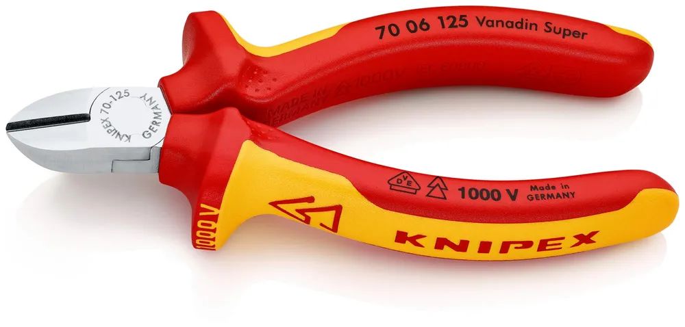 KNIPEX Seitenschneider isoliert mit Mehrkomponenten-Hüllen, VDE-geprüft verchromt 125 mm