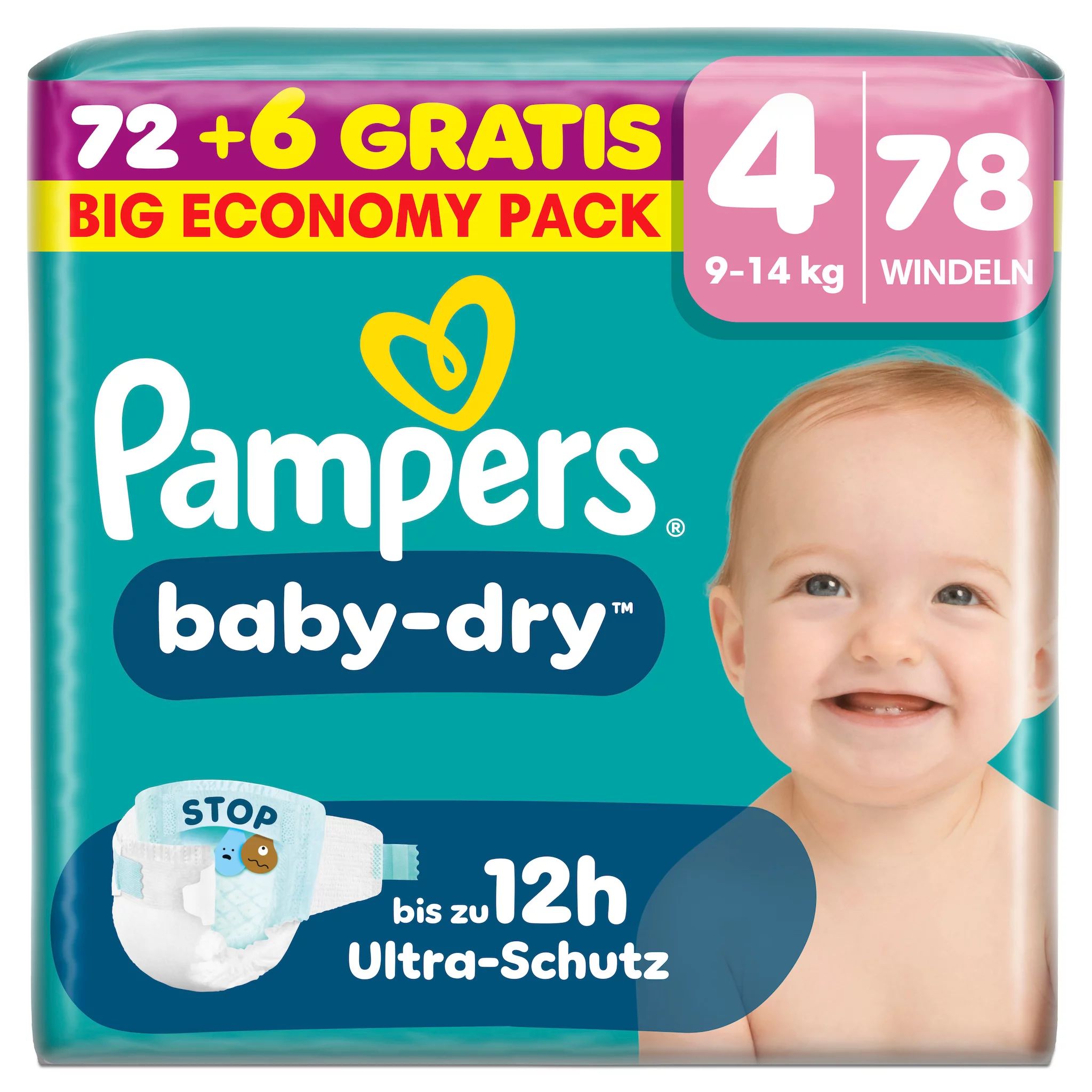 Pampers Baby Dry Gr.4 Maxi 9-14kg BigEco Overfill, 78 Stk.