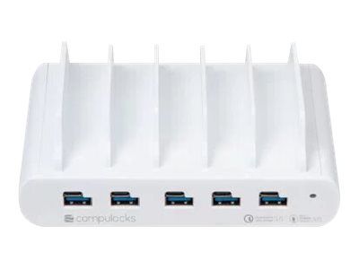 Compulocks 5 Port USB-C and USB-A Charging Dock with UK Plug - Ladestation - 10 Ausgabeanschlussstellen (USB, 24 pin USB-C)