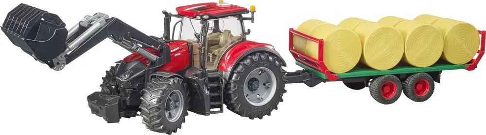 Bruder Case IH Optum 300CVX mit Frontlader und Ballentransportanhänger